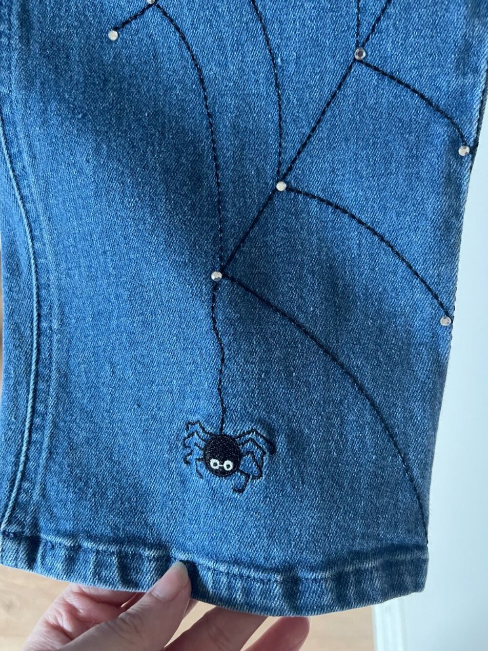 VTG Quacker Factory Halloween Spider Web Rhinestone Jeans Sz 14 High Rise - Picture 6 of 6
